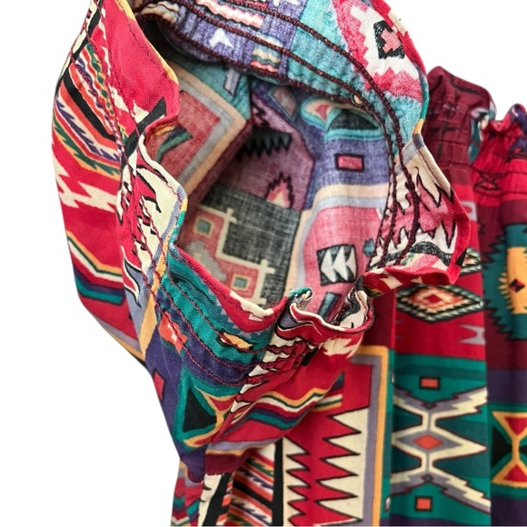 Desert West Sherry Holt Vintage Western Cotton Tiered Dress Red Print Size Large - Picture 10 of 16